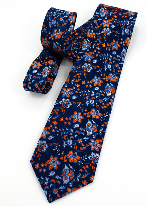 Floral Silk Jacquard Tie - Orange